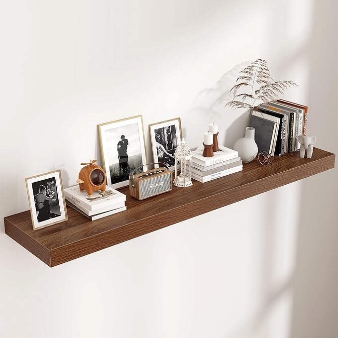 Floating Shelves for Wall, 55 Inch Wide x 12 Inch Deep Floating Shelves, Long Wood Floating Wall Shelf Shelves for Living Room Bathroom Bedroom Kitchen Home - (Walnut, 55