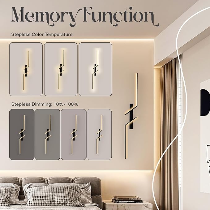 1-Pack Battery Operated Wall Sconce - 39 Inch Rechargeable Sconces Decor - Wireless Light with Remote Control and Timer - Modern Black Battery Powered Fixture for Hallway Wall Decor