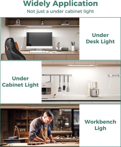 ASOKO 25Inch Under Cabinet Lights,Plug and Play Under Counter Lighting,6000K Cool White with 1000LM Super Bright,ETL Light Bar with ON/Off Switch for Kitchen,Under Desk,Workbench
