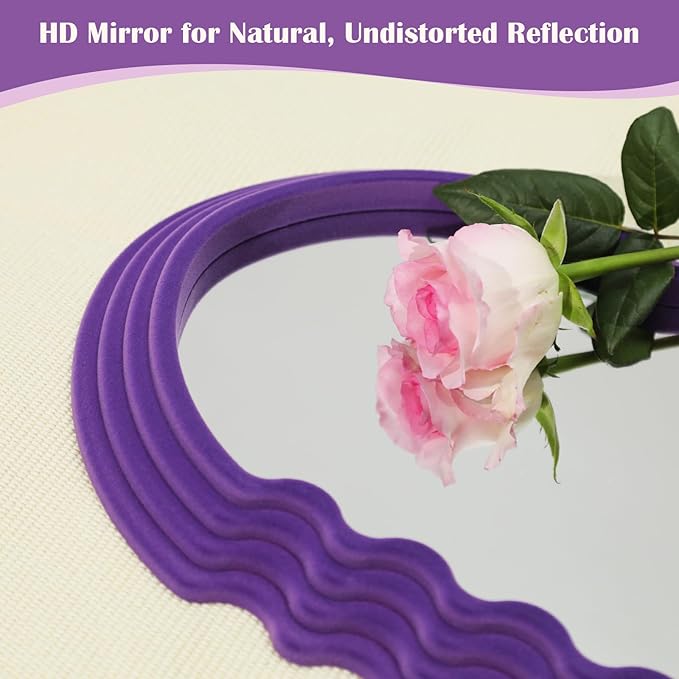 Wavy Mirror Wall Decor for Girly Nursery Bedroom, Small Decorative Irregular Mirrors for Modern Vintage Home Office Living Room Housewarming Birthday Gift, Unique Hanging Art Accent (Purple)