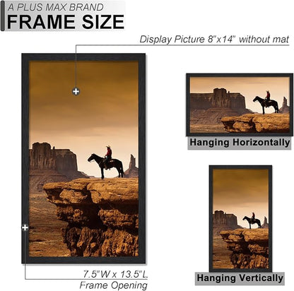 A PLUS MAX 8x14 Picture Frame Set of 2, Black Engineered Wood Frame for 8 x 14 Inch Picture Poster Photo, Light Weight 8 by 14 Frame with Wood-grain for Wall - 2 Pack/Black/8"x14"