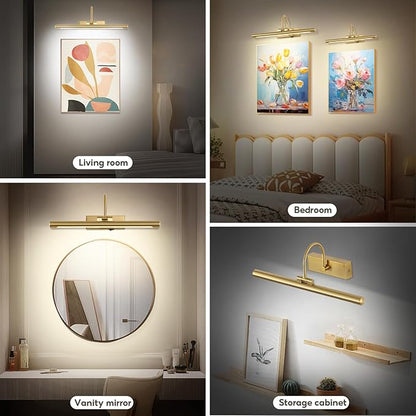 16"Picture Light for Wall Battery Operated Art Lights for Painting Brass Wireless LED Picture Lighting 3CCT Dimmable Gold Art Light Gallery Lighting for Wall Gallery Lighting Portrait Artwork