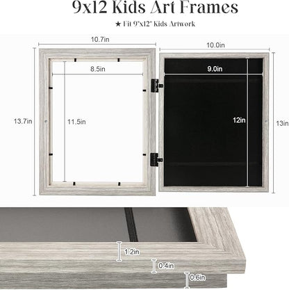 GULETHUN [2-Pack] Kids Art Frames, 9x12 Front Opening Kids Artwork Frames Changeable, Light Wooden Color Artwork Display Storage Frame for Wall, Holds 50 Pcs, for 3D Picture, Crafts, Children Drawing