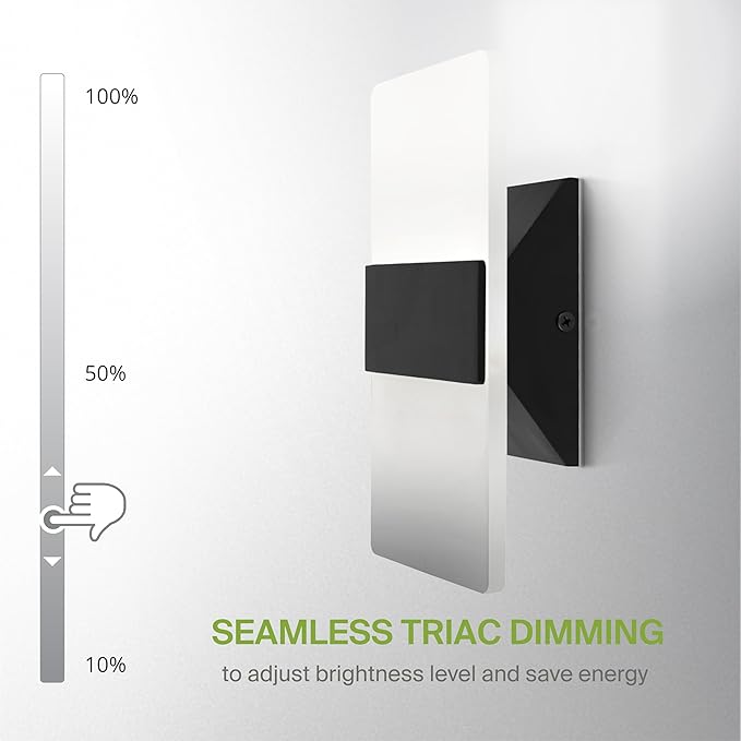 ASD LED Indoor Wall Mount Light Fixture - 8 Inch 10W Modern Interior Matte Black Dimmable Wall Sconce Light - ETL 2700K-5000K Adjustable - Hallway, Bedroom LED Wall Lights, Pack of 2