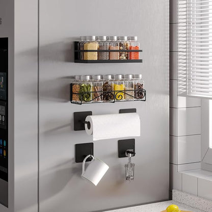 Thipoten Magnetic Spice Rack for Refrigerator, 4 Pack Strong Magnetic Shelf for Spices, Jars, Bottles, Perfect Space Saver for Small Kitchen/Apartment (Black, 4pack)