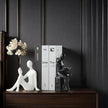 Home Decorative Reading Couple Statue Bookends Elegant Ceramic Bookshelf Room Office Desk Decor,Paper Weights, Book Ends,Bookend Supports, Book Stoppers, Set of 2 (Black and White)
