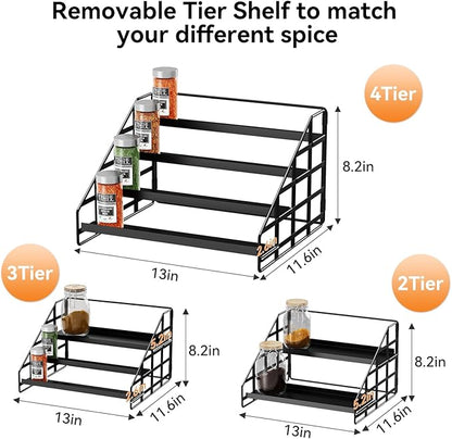 Spice Rack 4 Tier Kitchen Cabinet Organizer,Countertop Spice Rack,Tier Depth Adjustable Cabinet Shelf,Step Spice Organization Easy Visibility,Holds Seasoning and Condiments 2Pack