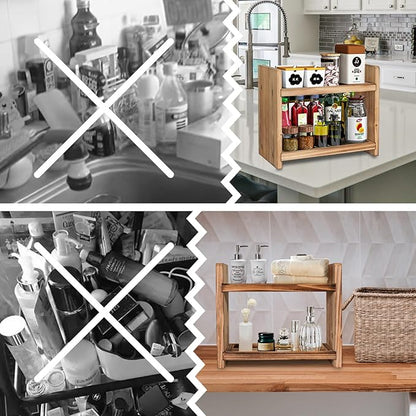 2-Tier Wood Spice Rack, a countertop Organizer for Kitchen and Bathroom Storage, Display of Cosmetics