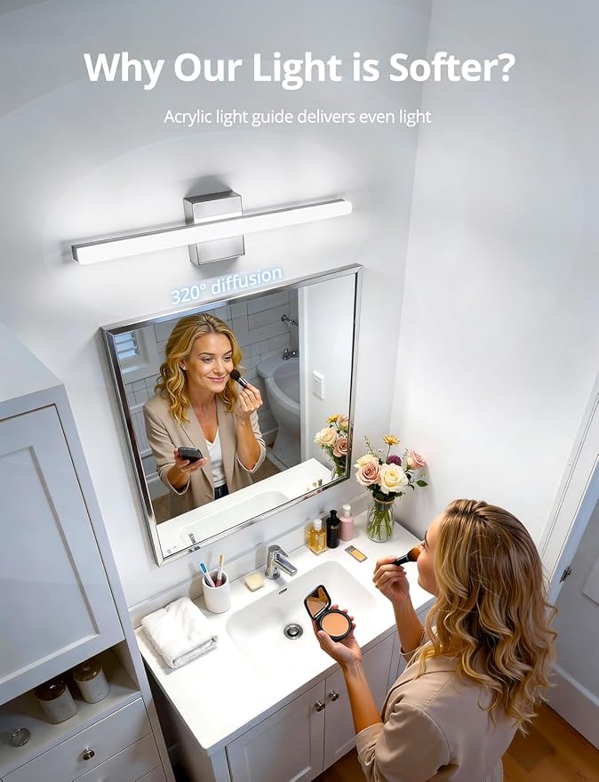 Combuh LED Vanity Lights Bar 24 Inch Bathroom Light Fixtures 14W IP44 Over Mirror Lighting Indoor Wall Sconces Modern Cool White 6000K for Washroom