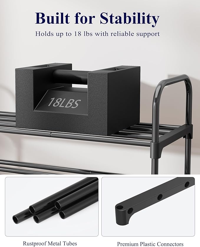 Kitsure Shoe Rack - 3-Tier Space-Saving Shoe Organizer & Shoe Shelf with Handle, Easy Assembly, Sturdy Metal Shoe Rack for Closet, Entryway, Bedroom, 28.0" x 11.8" x 25.6", Black