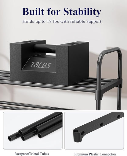 Kitsure Shoe Rack - 3-Tier Space-Saving Shoe Organizer & Shoe Shelf with Handle, Easy Assembly, Sturdy Metal Shoe Rack for Closet, Entryway, Bedroom, 28.0" x 11.8" x 25.6", Black