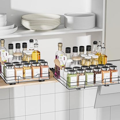 Spice Rack Organizer for Cabinet, 1 Tier Pull Out Spice Rack, Spice Organizer for Cabinet, Kitchen and Pantry, Fits Spices, Sauces, Canned Food (12.5''Wx10.5''Dx2.5''H)