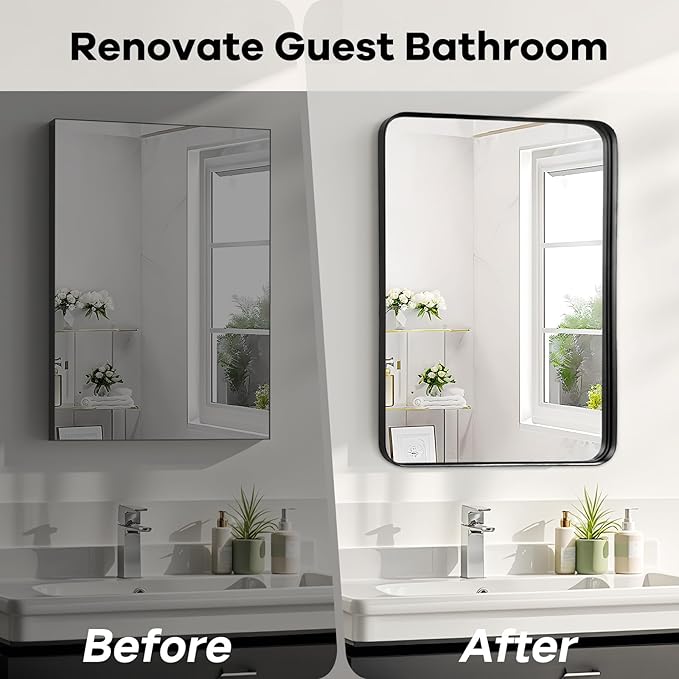 Bathroom Mirror for Over Sink - 26x32 Inch Black Matte Wall Mirrors for Bathroom, Rectangle Metal Framed Vanity Mirror for Bathroom, Bedroom, Home Office, Farmhouse