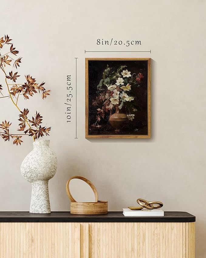 SHENIFY 8x10in Retro Floral Wall Decor Vintage Flower Wall Art for Kitchen Bathroom - Natural Framed