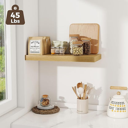 Fun Memories 24 x 12 Inch Deep Floating Shelves, 12 Inch Deep Rustic Wooden Book Shelf, Extra Deeper & Thicker Hanging Shelves for Living Room, Bathroom, Bedroom, Kitchen, Office, Set of 3 (Oak)