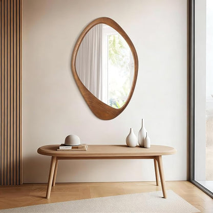 AAZZKANG Asymmetrical Wall Mirror Large 28"x20" Retro Irregular Vanity Mirrors Decorative for Bathroom Bedroom Living Room Hallway Brown