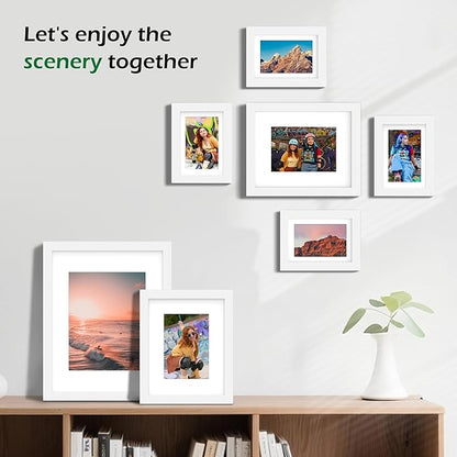 FrameWorks 7-pc Set Collage Wall Classic Wooden Picture Frames Tempered Glass/White / 1-11"x14", 2-8"x10", 4-5"x7"