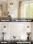 Gold Wall Sconces,Vintage Bathroom Vanity Light with Hand-Blowing Clear Glass Minimalist Brass Wall Sconce Light for Bathroom Mirror Living Room Bedroom Kitchen E26 Hardwire Indoor