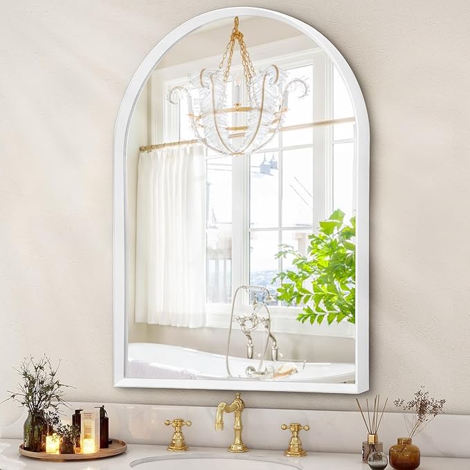 Arched Wall Mirror, Brushed Metal Frame Mirror, Arch Bathroom Vanity for Living Room Bedroom Mantel Entryway Hallways Home Decor Aluminum Alloy Frame 20"x16"