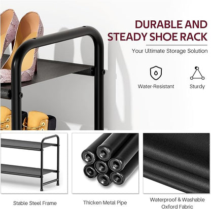 SLEEPING LAMB Long 2-Tier Shoe Organizer for Closet, Stackable Wide Shoe Rack Holds 18-Pairs Low Shoe Shelf Storage for Bedroom, Floor, Entryway(Black)