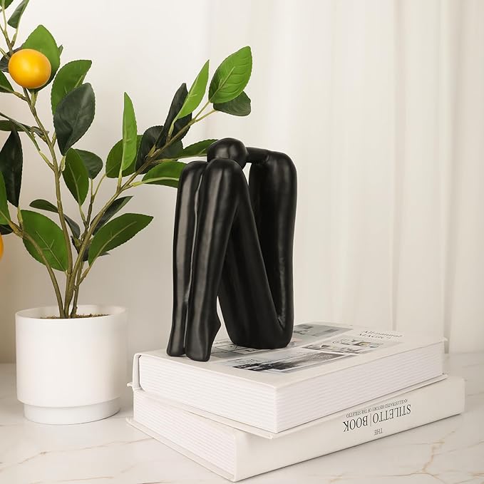 Thinker Cast Iron Bookends, Heavy-Duty Decorative Book End Stoppers for Shelves, Abstract Decor Aesthetic, Smooth Finish Book Holders for Office Decor, 1 Pair/2 Pieces, 9"