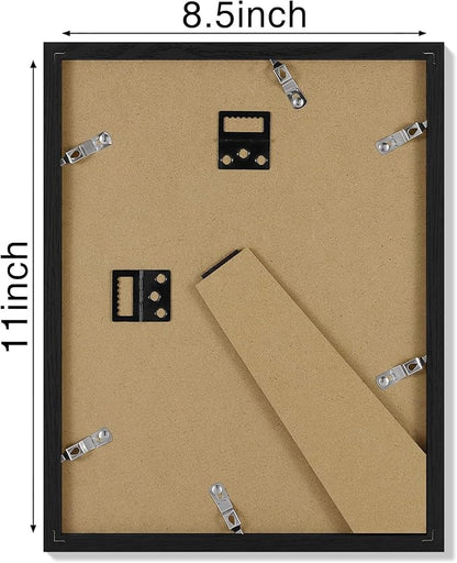 Vittanly 8.5x11 Picture Frames Set of 4, Display Pictures 6x8 with Mat or 8.5x11 without Mat, Gallery Wall Frame Set for Wall Mounting, Engineered Wood with Shatter Resistant Plexiglass, Black