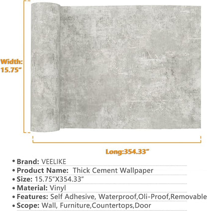 VEELIKE 15.7''x354'' Concrete Contact Paper for Countertops Waterproof Light Concrete Wallpaper Textured Peel and Stick Limewash Wallpaper Self Adhesive Cement Murals Removable for Cabinets Furniture