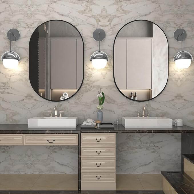 2 Piece Oval Bathroom Mirror Capsule Wall Vanity Mirror, 20