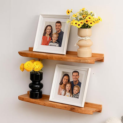 Ceder Wood Live Edge Picture Ledge Shelf Set of 2 - Handmade Natural Cedar Root, Floating Wall Shelves for Frames (16")