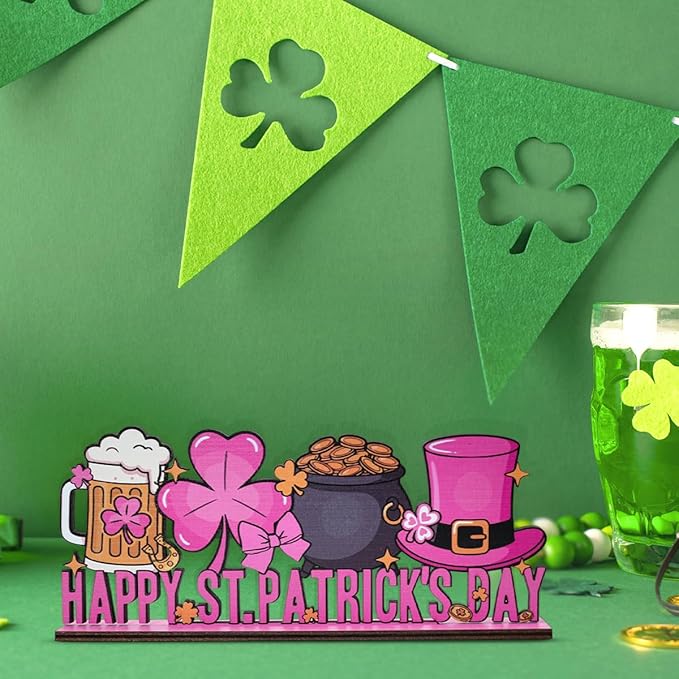 St Patricks Day Decor for Table Happy St Patrick's Day Coffees Bar Decoration Wooden Centerpieces Rustic Farmhouse Sign for Tabletop Home Shelf St Patricks Day Party Decoration Green
