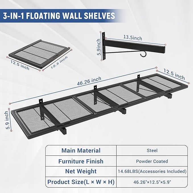Garage Wall Shelf, Heavy Duty Garage Shelving, 46