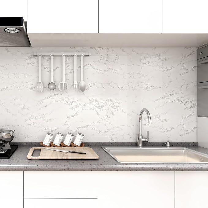 practicalWs Marble Contact Paper Peel and Stick, 15.7inch×118.1inch White Gray Marble Wallpaper for Countertops Waterproof, Self Adhesive Removable Wall Paper for Kitchen Backsplash Cabinet