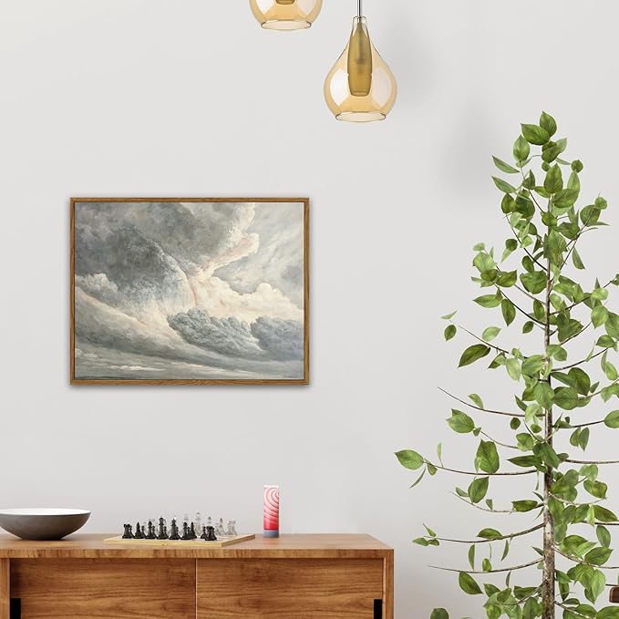 SHENIFY Landscape Framed Canvas Wall Art Vintage Classical Clouds in the Sky Prints Hallway Bathroom Office Decor - 11x14in Natural Framed