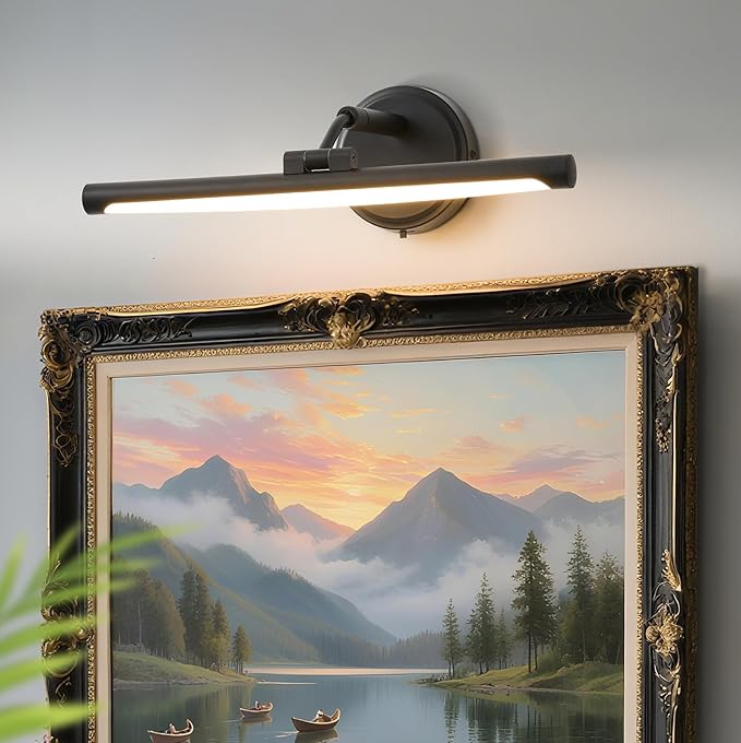 Hardwired Picture Lights For Wall, Led Art Light For Painting,Modern Metal Picture Frame Light ,Dimmable Poster Gallery Painting Bookshelf Portrait Lights For Pictures On Wall 6W 3CCT (Black, 16in)