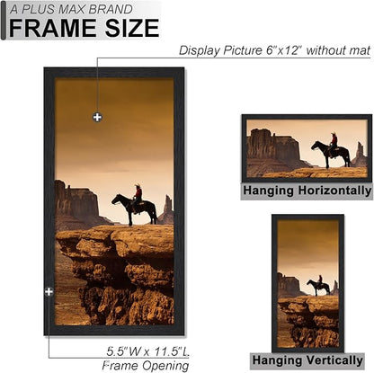 A PLUS MAX 6x12 Picture Frame Set of 6, Black Engineered Wood Frame for 6 x 12 Inch Picture Poster Photo, Light Weight 6 by 12 Frame with Wood-grain for Wall - 6 Pack/Black/6"x12"
