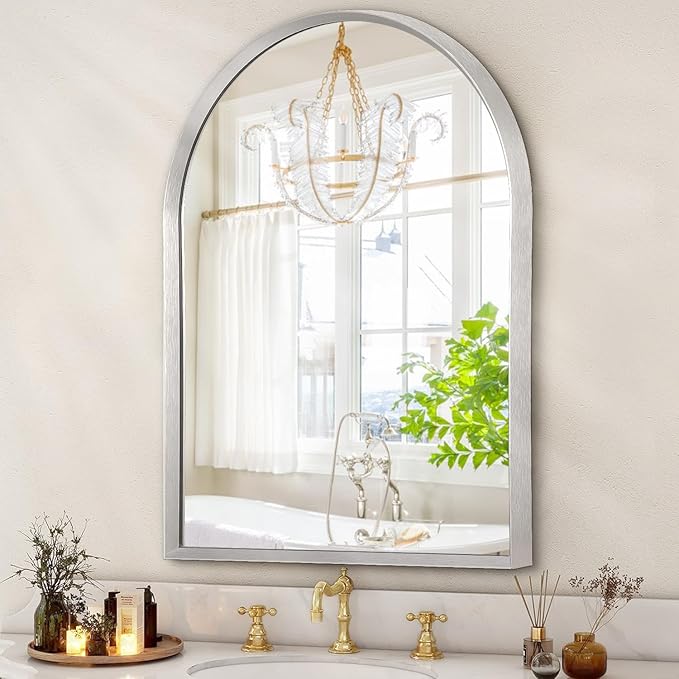 Arched Mirrors for Wall, 28"x20" Arch Bathroom Mirror, for Entryway Living Room Vanity Bedroom Mantel Hallways Home Decor Aluminum Alloy Frame