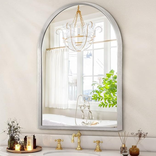 Arched Bathroom Mirror, Wall Mounted Mirror Arch Mirror Aluminum Alloy Frame Bathroom Mirror Living Room, Bedroom, Bathroom and Entryway 20"x16"
