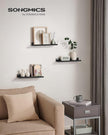 SONGMICS Floating Shelves, Set of 3 Wall Shelves, 15-Inch Wide, for Photo Frames and Trinkets, for Living Room, Home Office, Kitchen, Bathroom, Black ULWS38BK
