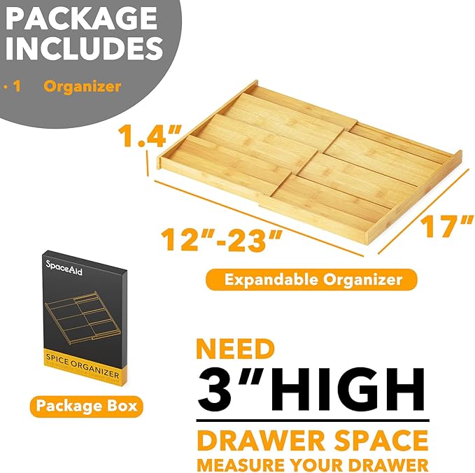 SpaceAid Bamboo Spice Drawer Organizer, (Need 3