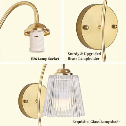 Vintage Battery Wall Sconce with Flower lampshade,Rechargeable Battery Powered Wall Lights,Wall lamp with 15 Colors for Bedroom Living Room Home Decor (Clear Stripe, 2 Light Battery Operated)