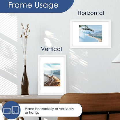 PEALSN 8x12 Picture Frame Set of 6, Display Pictures 6 x 8 with Mat or 8 x 12 without Mat for Wall Mounting or Table Top Display, Photo Frames Collage for Wall Decor, White
