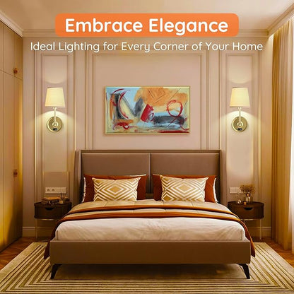 Battery Operated Wall Sconces Set of Two [8000mAh Detachable & Rechargeable Battery] 3 Color Temperature & Dimmable Lamp with LED Display & Remote, Wireless Wall Light for Bedroom & Living Room