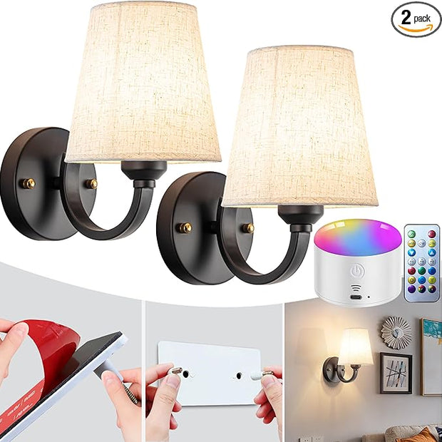 Peel and Stick Wall Sconces, No Drilling Stick On Wall Sconce, Wireless Battery Operated Wall Lights, Adhesive Wall Lamp with 10000mAh Battery Bulb for Bedroom Living Room Decor