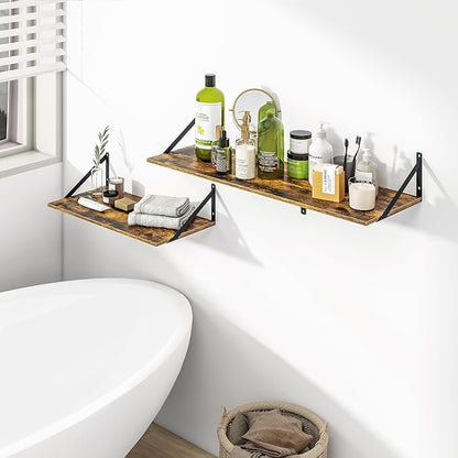 Heimlove Deep Floating Shelves for Wall, 36W x 12D Wood Wall Shelves Set of 2, Wide Floating Bookshelf for Living Room, Kitchen, Office, Bedroom and Decor Storage, with Metal Bracket - Rustic Brown