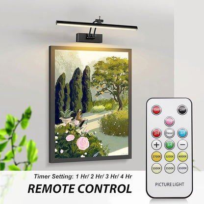 2 Pack Picture Lights for Wall Battery Operated, 12 inch Wireless Art Lighting for Painting, 6 Colors Picture Frame Lights with Remote, Dimmable 4200mAh Gallery Light, Black