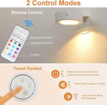 3Pcs Rechargeable Battery Picture Light,13 RGB Color Magnetic Wall Lights for Pictures with Remote Dimmable and Timer, Art Display Light for Paintings Battery Operated-RGB White