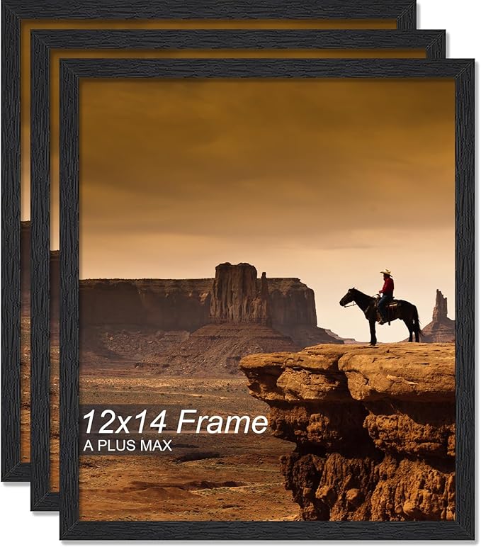 A PLUS MAX 12x14 Picture Frame Set of 3, Black Engineered Wood Frame for 12 x 14 Inch Picture Poster Photo, Light Weight 12 by 14 Frame with Wood-grain for Wall - 3 Pack/Black/12 x14