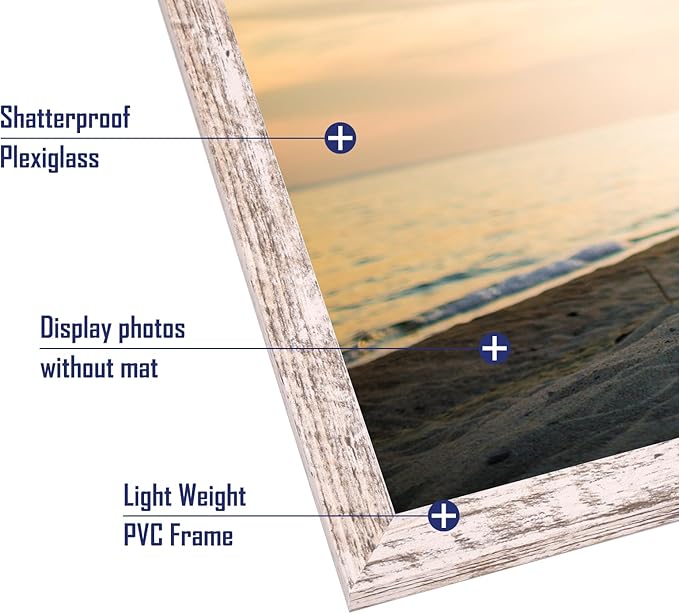 Hoikwo 18 Packs 8x10 Distressed White Multi Plastic Picture Frames Set with Plastic Cover for Family Photos, Artwork, Light Weight Bulk 8 by 10 Frames Pack for Wall Hanging and Table