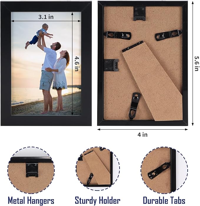 Hoikwo 18 Packs 3.5x5 Black Multi Plastic Picture Frames Set with Plastic Cover for Family Photos, Artwork, Light Weight Bulk Frames Pack for Wall Hanging and Table, Stylish Picture Frames