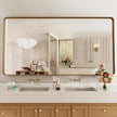 LOAAO 72X36 Inch Bathroom Mirror with Wood Grain Colored Metal Frame, Rounded Rectangle Metal Framed Bathroom Mirror, Anti-Rust, Hangs Horizontally or Vertically, Tempered Glass